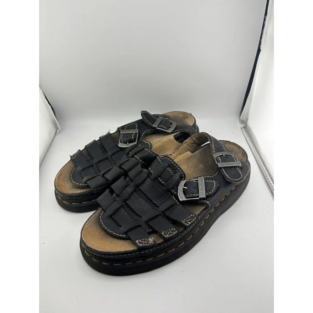 Dr. Martens Mens Black Leather Fisherman Sandals Buckle Strappy AirWair Size 7